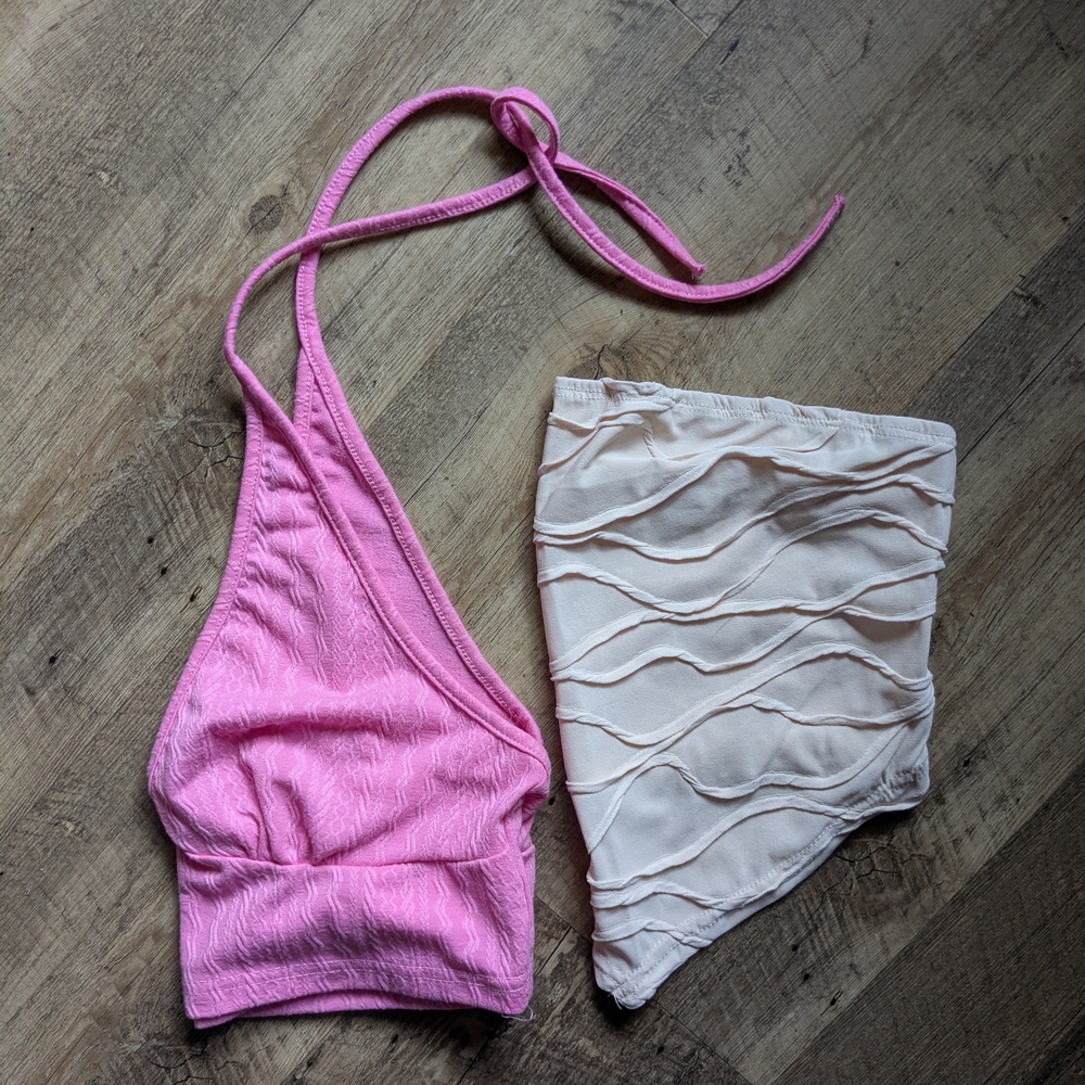 Pink Halter Top and Cream Tube Top